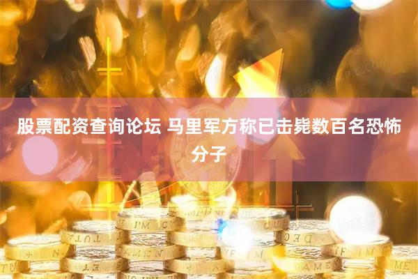 股票配资查询论坛 马里军方称已击毙数百名恐怖分子